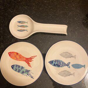 NEW Papart 2 Ceramic Trivets and 1 Large Spoon Rest
